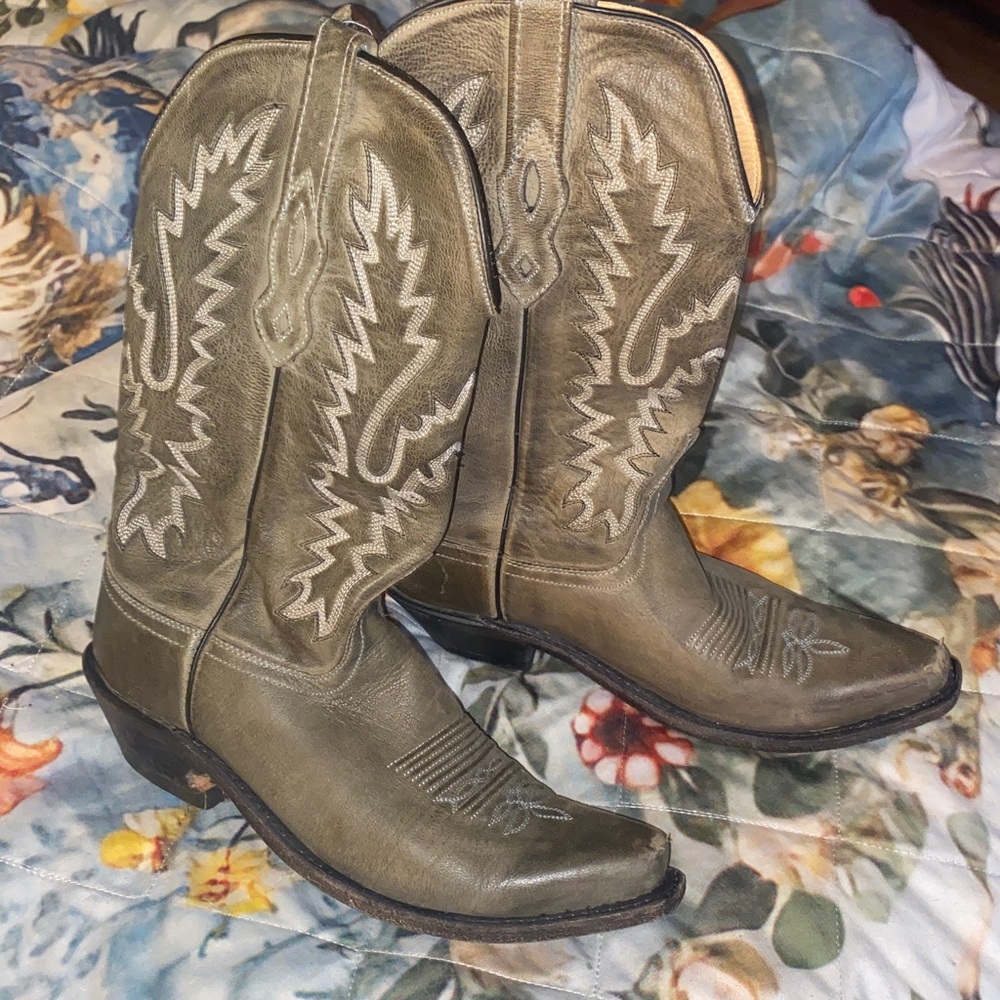 Old West Olive Green/Grey Cowboy Boots